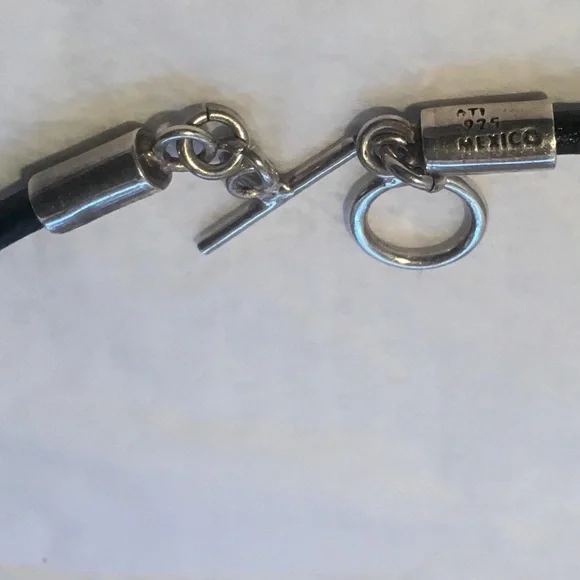 1844 vtgMexico .925 Sterling Silver Curved Band W Leather Choker Toggle Clasp